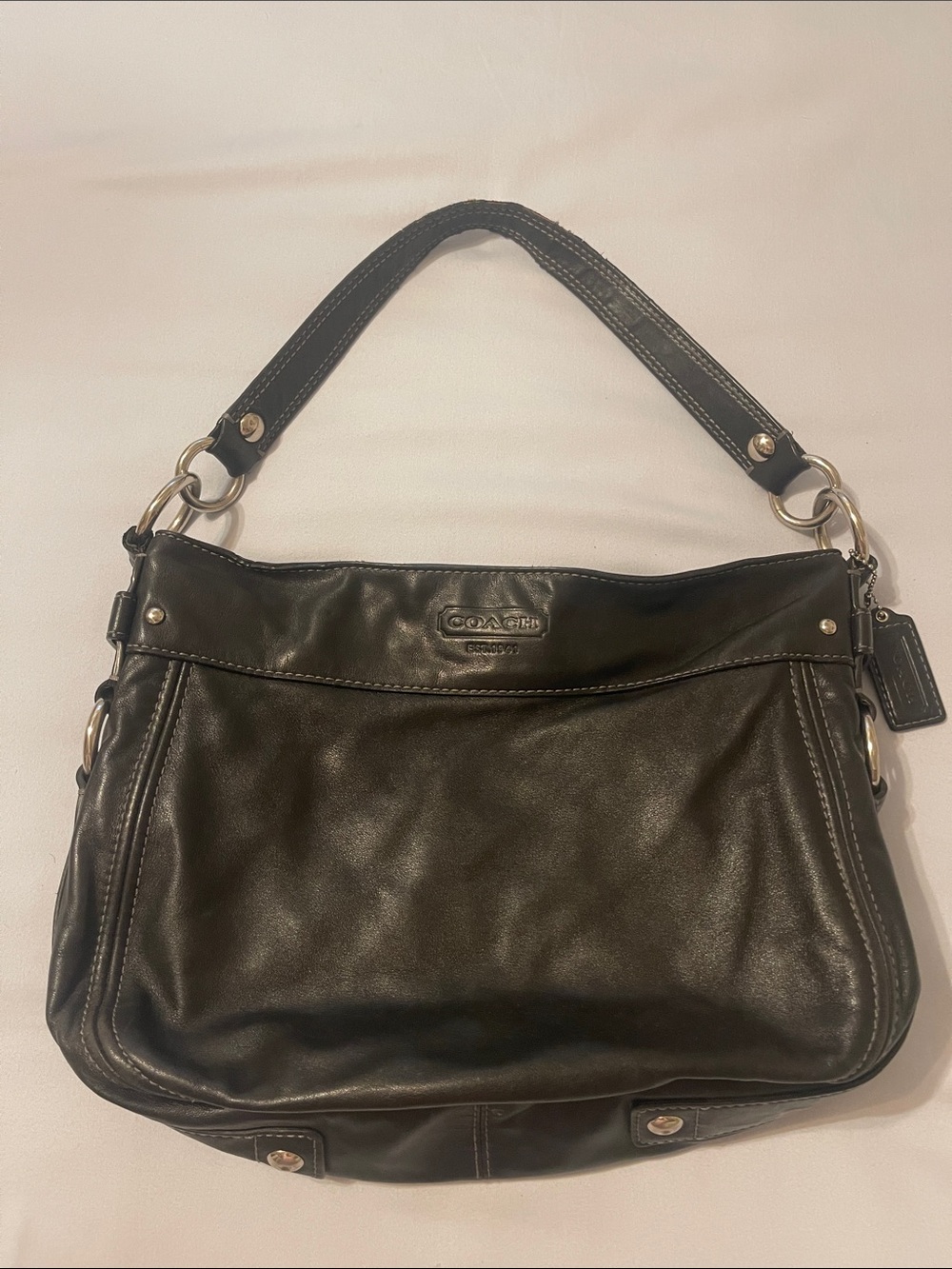 Coach Zoe Black Leather Medium Hobo Shoulder Bag - F14707 - Clean Interior